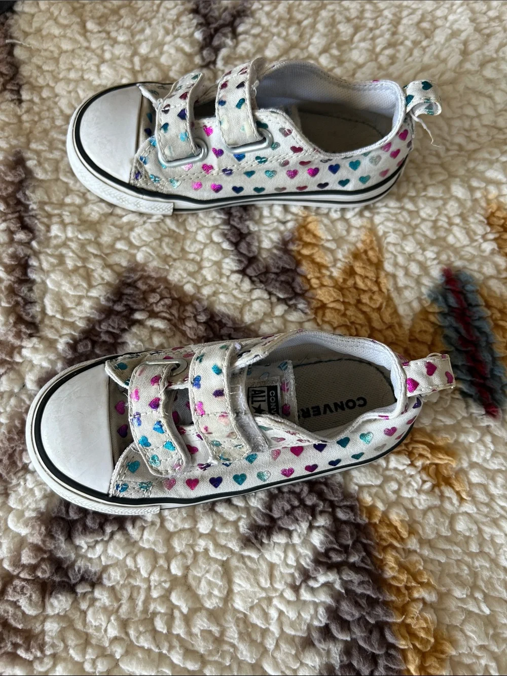 Converse White Kids Sneakers with Multicolor Heart Details